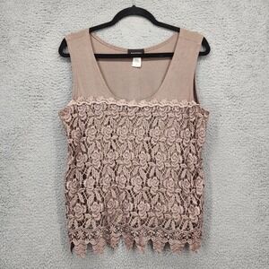Maxima USA Womens Floral Crochet Lace Overlay Tank Top Mauve Champagne Size XL